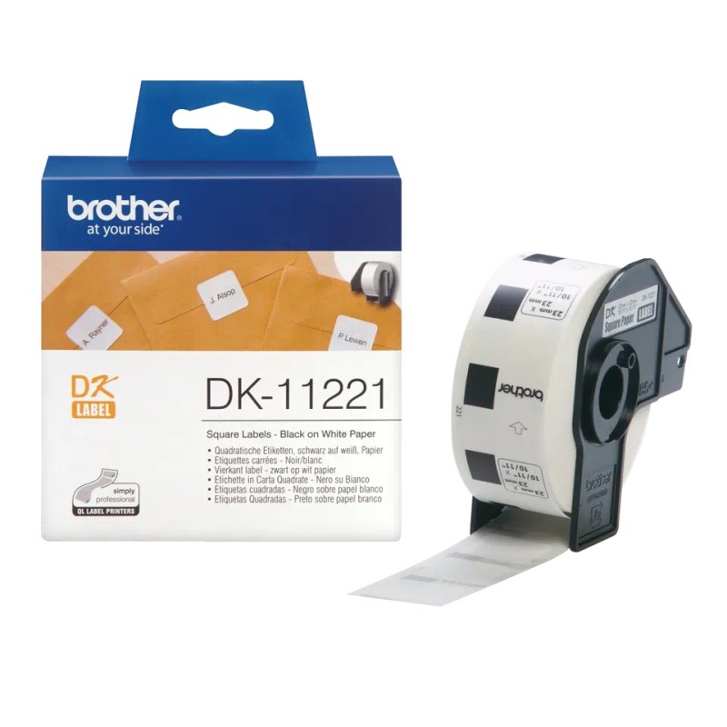 Etichete de hartie Original Brother Black on White, DK11221, pentru P-TOUCH QL-1100|QL-800|QL-810|QL-1050|QL-1060|QL-500|QL-560|QL-570|QL-580|QL-650|QL-700, 23x23mm, 1000buc, incl.TV 0 RON, 