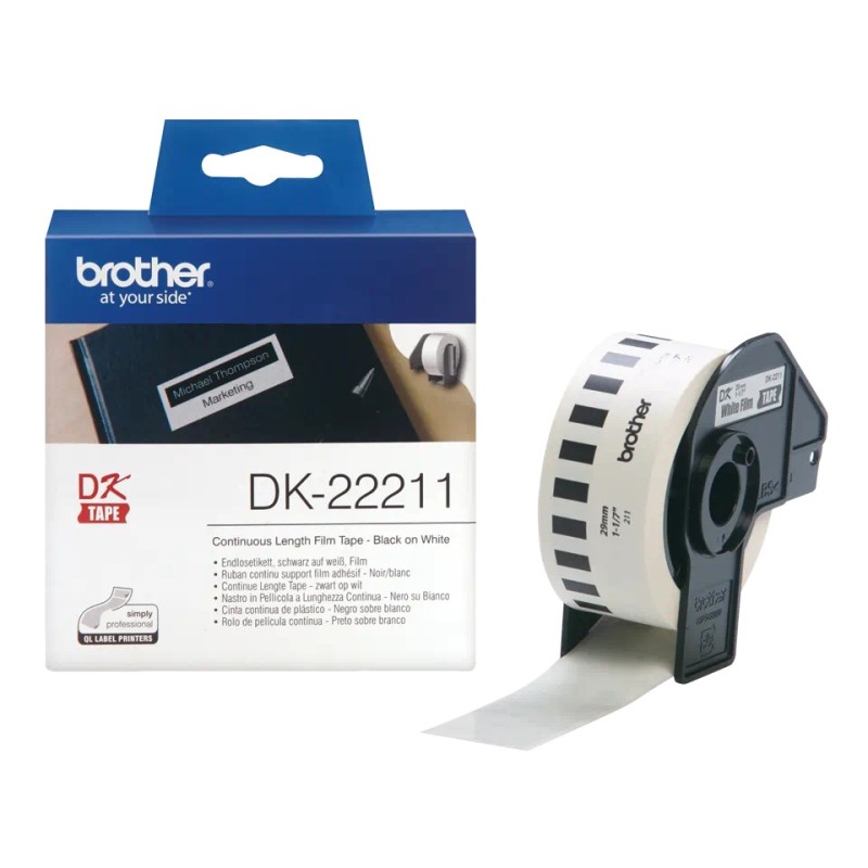 Banda Continua Hartie  Original Brother Black on White, DK22211, pentru P-TOUCH QL-1100|QL-800|QL-810|QL-1050|QL-1060|QL-500|QL-560|QL-570|QL-580|QL-650|QL-700, 29x15mm,24m, incl.TV 0 RON, 