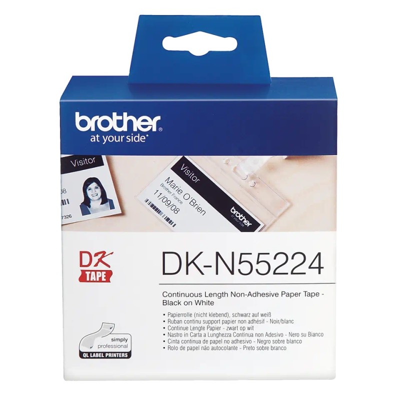 Banda Continua Hartie  Original Brother Black on White, DKN55224, pentru P-TOUCH QL-1100|QL-800|QL-810|QL-1050|QL-1060|QL-500|QL-560|QL-570|QL-580|QL-650|QL-700, 54mmx30.48m, incl.TV 0 RON, 