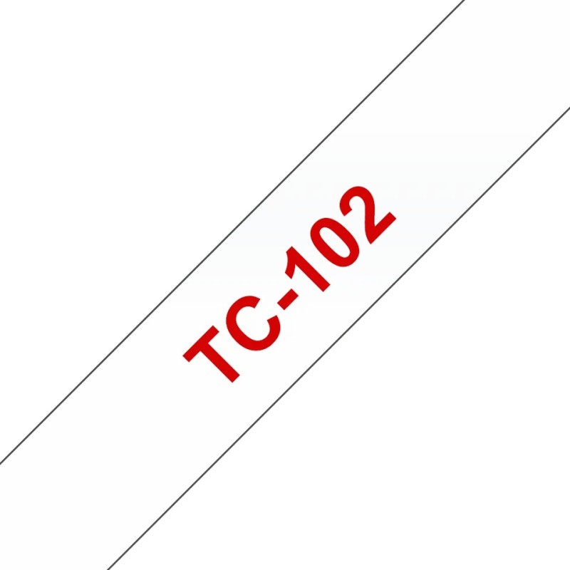 Banda laminata Original Brother Red on Clear, TC102, pentru E105|E110|H100|H101|H105|H110|H111|P300|128|200|1000|1010|1090|1100|1120|1130|1160|1170|1180|1190|1200|1230|1280|1290|6100|7100|ST1150, 12mm, incl.TV 0 RON, 