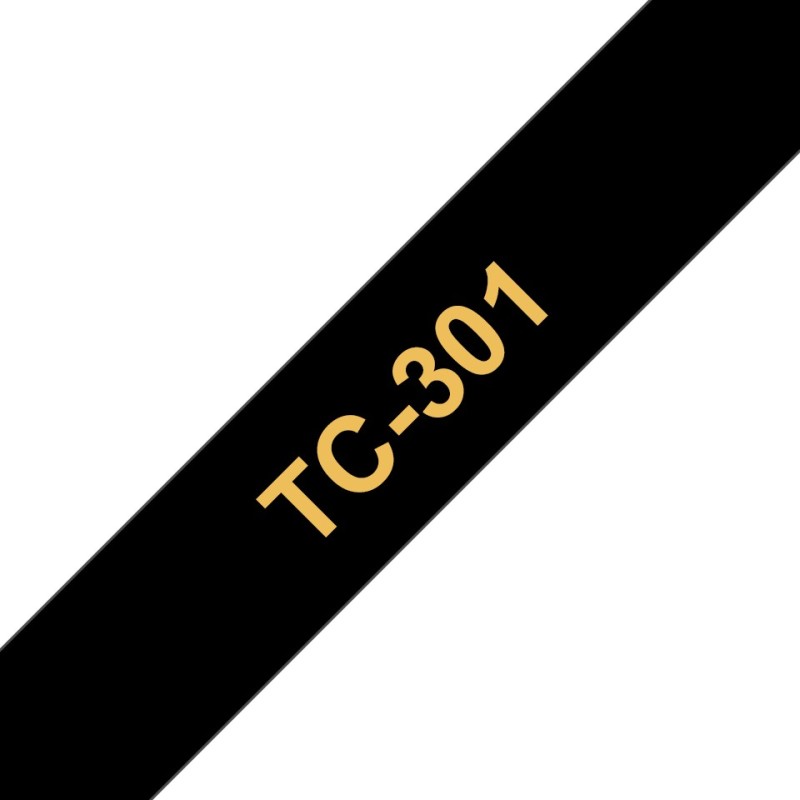 Banda laminata Original Brother Gold on Black, TC301, pentru E105|E110|H100|H101|H105|H110|H111|P300|128|200|1000|1010|1090|1100|1120|1130|1160|1170|1180|1190|1200|1230|1280|1290|6100|7100|ST1150, 12mm, incl.TV 0 RON, 