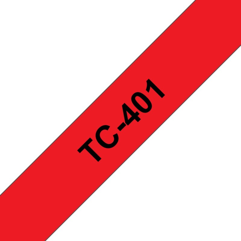 Banda laminata Original Brother Black on Red, TC401, pentru E105|E110|H100|H101|H105|H110|H111|P300|128|200|1000|1010|1090|1100|1120|1130|1160|1170|1180|1190|1200|1230|1280|1290|6100|7100|ST1150, 12mm, incl.TV 0 RON, 