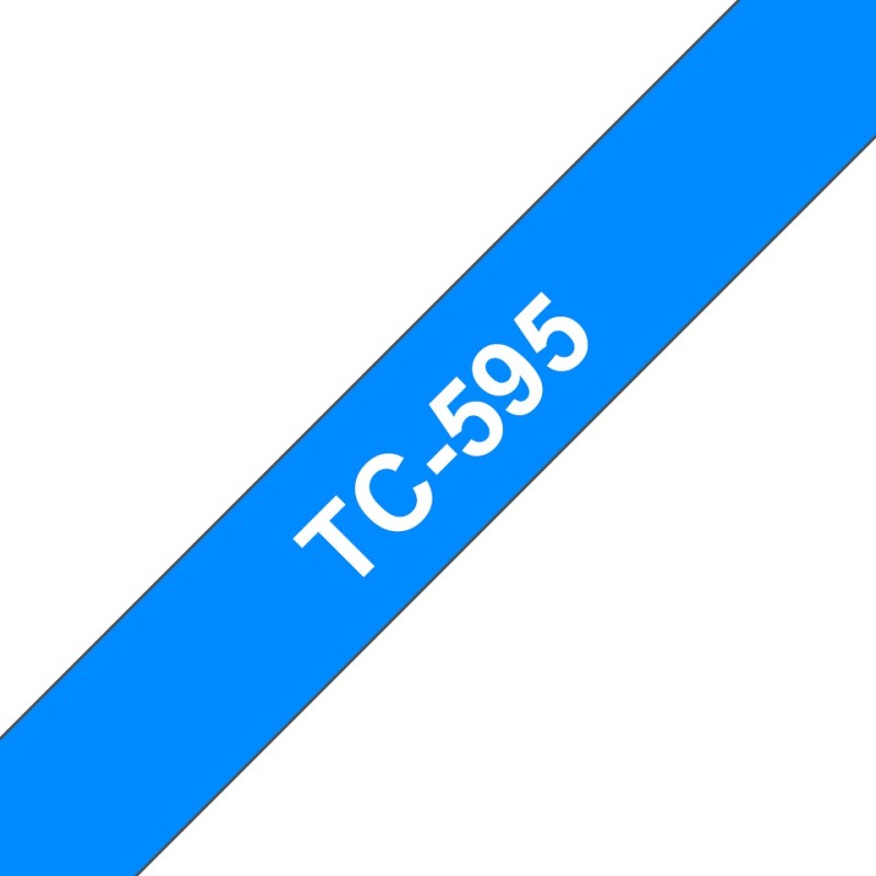 Banda laminata Original Brother White on Blue, TC595, pentru E105|E110|H100|H101|H105|H110|H111|P300|128|200|1000|1010|1090|1100|1120|1130|1160|1170|1180|1190|1200|1230|1280|1290|6100|7100|ST1150, 9mm, incl.TV 0 RON, 