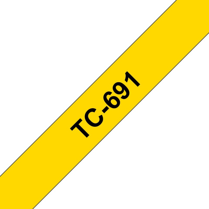 Banda Laminata Original Brother Black on Yellow, TC691, pentru E105|E110|H100|H101|H105|H110|H111|P300|128|200|1000|1010|1090|1100|1120|1130|1160|1170|1180|1190|1200|1230|1280|1290|6100|7100|ST1150, 9mm, incl.TV 0 RON, 