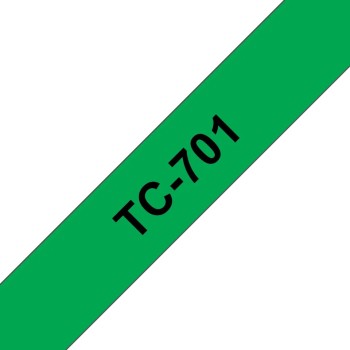 Banda laminata Original Brother Black on Green, TC701, pentru E105|E110|H100|H101|H105|H110|H111|P300|128|200|1000|1010|1090|1100|1120|1130|1160|1170|1180|1190|1200|1230|1280|1290|6100|7100|ST1150, 12mm, incl.TV 0 RON, 