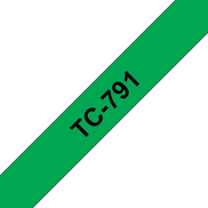 Banda laminata Original Brother Black on Green, TC791, pentru E105|E110|H100|H101|H105|H110|H111|P300|128|200|1000|1010|1090|1100|1120|1130|1160|1170|1180|1190|1200|1230|1280|1290|6100|7100|ST1150, 9mm, incl.TV 0 RON, 