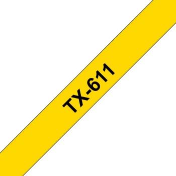 Banda laminata Original Brother Black on Yellow, TX611, pentru E105|E110|H100|H101|H105|H110|H111|P300|128|200|1000|1010|1090|1100|1120|1130|1160|1170|1180|1190|1200|1230|1280|1290|6100|7100|ST1150, 6mm, incl.TV 0 RON, 