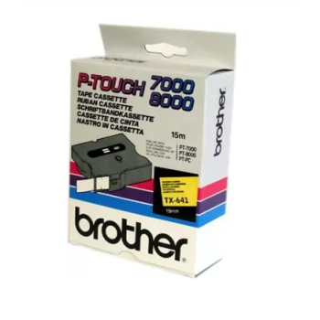 Banda laminata Original Brother Black on Yellow, TX641, pentru D400|D450|E300|H300|18R|300|310|320|340|1300|1700|1750|1760|1800|1810|1830|1880|1890|1900|1910|1950|1960|2030|2040|2100|2110|ST5, 18mm, incl.TV 0 RON, 