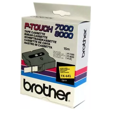 Banda laminata Original Brother Black on Yellow, TX641, pentru D400|D450|E300|H300|18R|300|310|320|340|1300|1700|1750|1760|1800|1810|1830|1880|1890|1900|1910|1950|1960|2030|2040|2100|2110|ST5, 18mm, incl.TV 0 RON, 