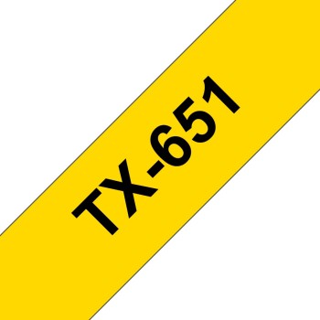 Banda laminata Original Brother Black on Yellow, TX651, pentru D600|E500|E550|H500|P700|P710|P750|330|350|520|540|580|1400|1500|1600|1650|2200|2210|2300|2310|2400|2410|2430|2500|2600|2610|2700|2710|2730|2730|7500|7600, 24mm, incl.TV 0 RON, 