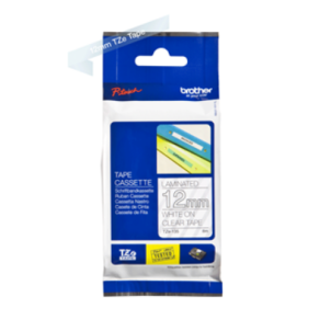 Banda laminata Original Brother White on Clear,, Laminata, pentru E105|E110|H100|H101|H105|H110|H111|P300|128|200|1000|1010|1090|1100|1120|1130|1160|1170|1180|1190|1200|1230|1280|1290|6100|7100|ST1150, 12mm, incl.TV 0 RON, 