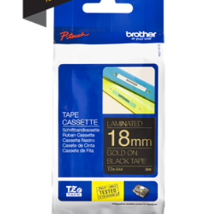 Banda laminata Original Brother Gold on Black, TZE344, pentru D400|D450|E300|H300|18R|300|310|320|340|1300|1700|1750|1760|1800|1810|1830|1880|1890|1900|1910|1950|1960|2030|2040|2100|2110|ST5, 18mm, incl.TV 0 RON, 