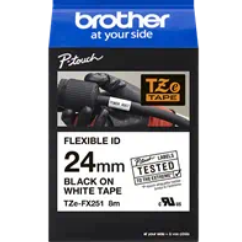 Banda laminata Original Brother Black on White, TZEFX251, pentru D600|E500|E550|H500|P700|P710|P750|330|350|520|580|1400|1500|1600|1650|2200|2210|2300|2310|2400|2410|2430|2500|2600|2610|2700|2710|2730|2730|7500|7600, 24mm, incl.TV 0 RON, 