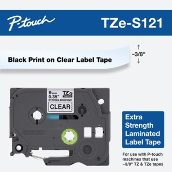 Banda laminata Original Brother Black on Clear, TZES121, pentru E105|E110|H100|H101|H105|H110|H111|P300|128|200|1000|1010|1090|1100|1120|1130|1160|1170|1180|1190|1200|1230|1280|1290|6100|7100|ST1150, 9mm, incl.TV 0 RON, 
