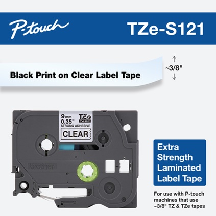 Banda laminata Original Brother Black on Clear, TZES121, pentru E105|E110|H100|H101|H105|H110|H111|P300|128|200|1000|1010|1090|1100|1120|1130|1160|1170|1180|1190|1200|1230|1280|1290|6100|7100|ST1150, 9mm, incl.TV 0 RON, 