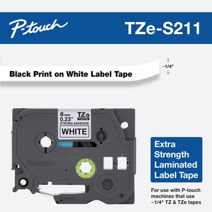 Banda laminata Original Brother Black on White, TZES211, pentru E105|E110|H100|H101|H105|H110|H111|P300|128|200|1000|1010|1090|1100|1120|1130|1160|1170|1180|1190|1200|1230|1280|1290|6100|7100|ST1150, 6mm, incl.TV 0 RON, 