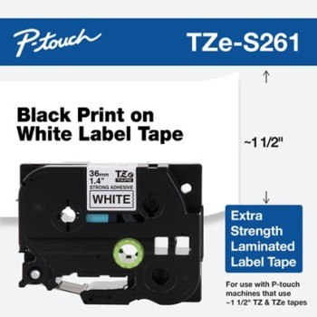 Banda laminata Original Brother Black on White, TZES261, pentru 530|550|3600|9200|9400|9500|9600|9700|9800|D800|E800|P900|P910|P950, 36mm, incl.TV 0 RON, 