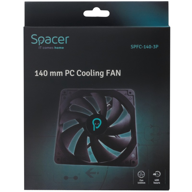 VENTILATOR SPACER PC 140x140x25 mm, Hydraulic Bearing, 67.6CFM, conector 3-pin, no LED,  black 