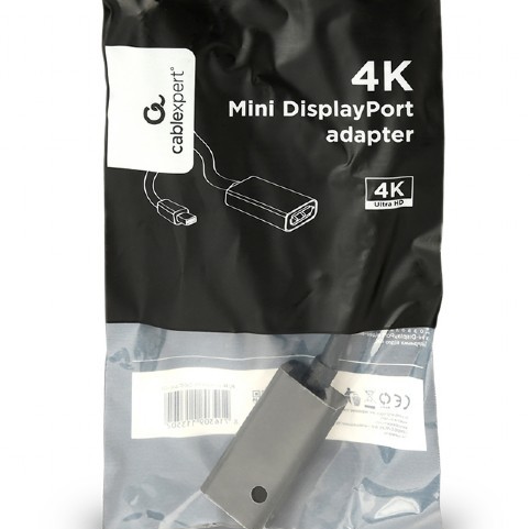 ADAPTOR video GEMBIRD, Mini-DisplayPort (T) la DisplayPort (M), rezolutie maxima 4K (3840 x 2160) la 30Hz, black, 