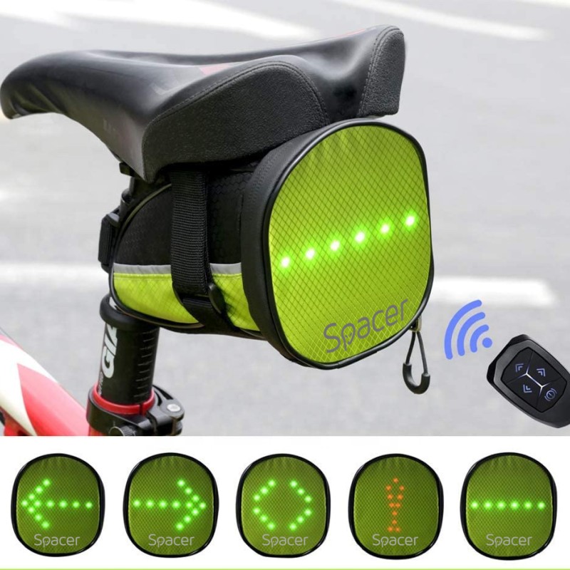 GEANTA reflectorizanta SPACER pentru Bicicleta, cu semnalizare LED prin telecomanda si de montat la sa, 