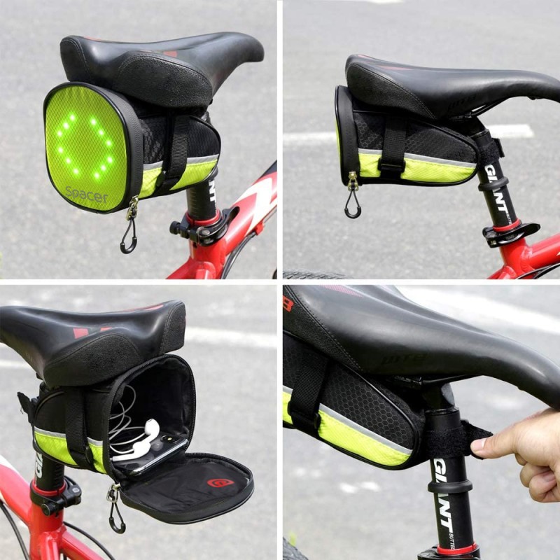 GEANTA reflectorizanta SPACER pentru Bicicleta, cu semnalizare LED prin telecomanda si de montat la sa, 