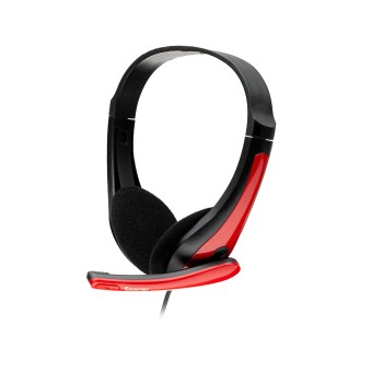 CASTI  Spacer, cu fir, standard, utilizare multimedia, microfon pe brat, conectare prin Jack 3.5 mm x 2, negru / rosu, 