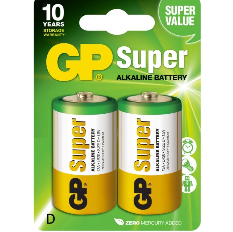 Baterie GP Batteries, Super Alcalina D (LR20) 1.5V alcalina, blister 2 buc. 