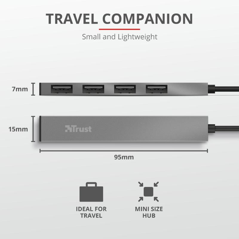 Trust Halyx Aluminium 4 Mini USB Hub 