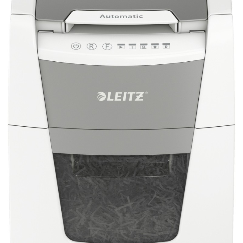 Distrugator automat documente Leitz IQ  Small Office , 100 coli, P5, micro-cut (tip particule), cos  34 litri, alb-gri, Leitz 