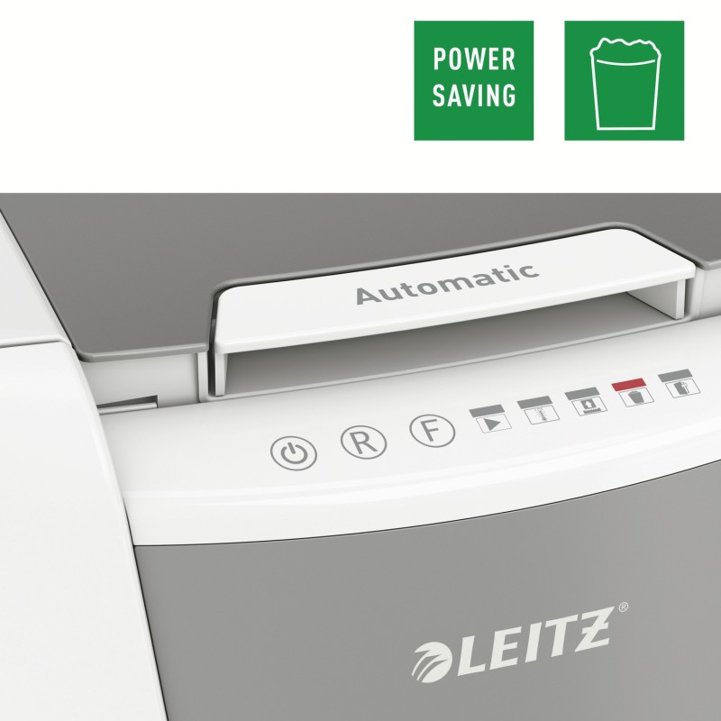 Distrugator automat documente Leitz IQ Office , 150 coli, P4, cross-cut (tip confeti), cos  44 litri, alb-gri, Leitz 