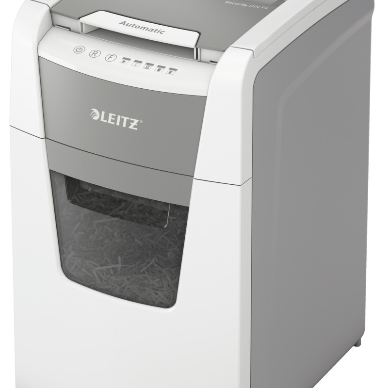 Distrugator automat documente Leitz IQ Office , 150 coli, P4, cross-cut (tip confeti), cos  44 litri, alb-gri, Leitz 