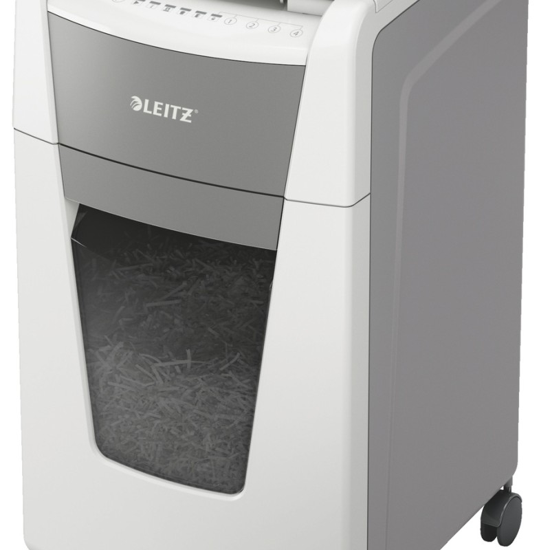 Distrugator automat documente Leitz IQ Office , 300 coli, P4, cross-cut (tip confeti), cos  60 litri, alb-gri, Leitz 