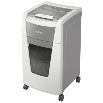 Distrugator automat documente Leitz IQ Office , 300 coli, P5, micro-cut (tip particule), cos  60 litri, alb-gri, Leitz 
