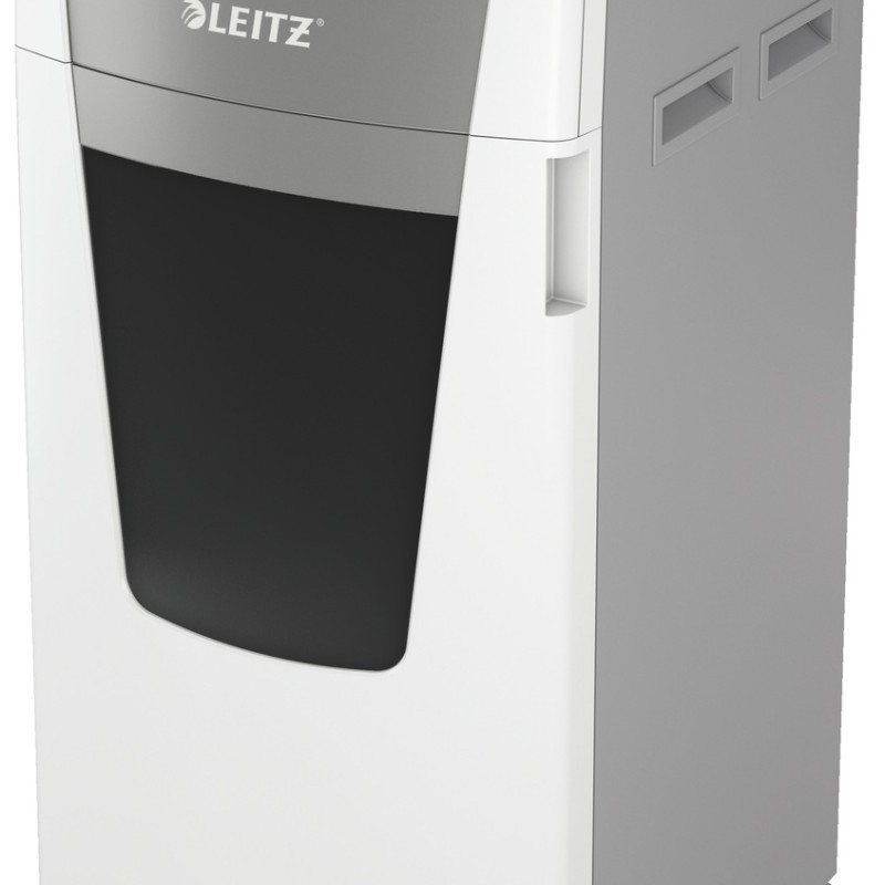 Distrugator automat documente Leitz IQ Office , 600 coli, P5, micro-cut (tip particule), cos 110 litri, alb-gri, Leitz 