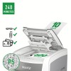Distrugator automat documente Leitz IQ Office , 600 coli, P5, micro-cut (tip particule), cos 110 litri, alb-gri, Leitz 