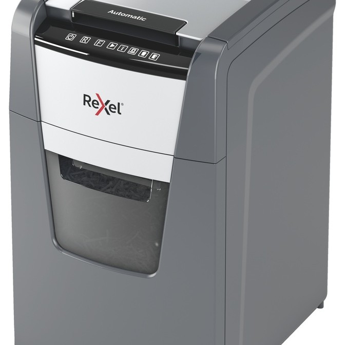 Distrugator automat documente Rexel OPTIMUM 130X , 130 coli, P4, cross-cut (tip confeti), cos  44 litri, negru-gri, 