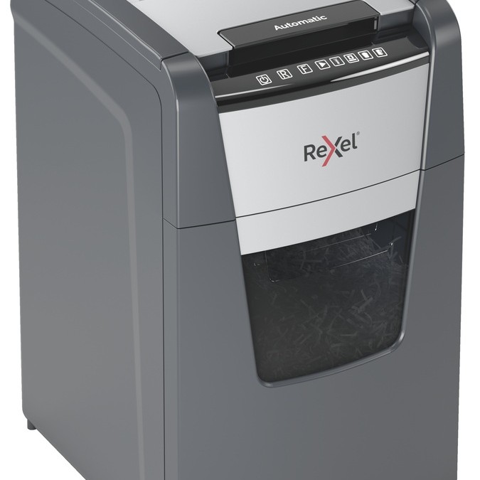 Distrugator automat documente Rexel OPTIMUM 130M , 130 coli, P5, micro-cut (tip particule), cos  44 litri, negru-gri, 