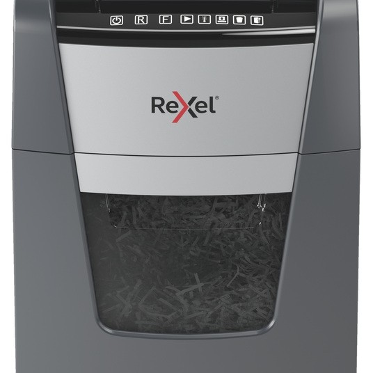 Distrugator automat documente Rexel OPTIMUM 130M , 130 coli, P5, micro-cut (tip particule), cos  44 litri, negru-gri, 