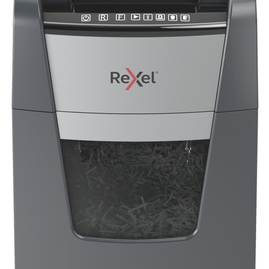 Distrugator automat documente Rexel OPTIMUM 150M , 150 coli, P5, micro-cut (tip particule), cos  44 litri, negru-gri, 