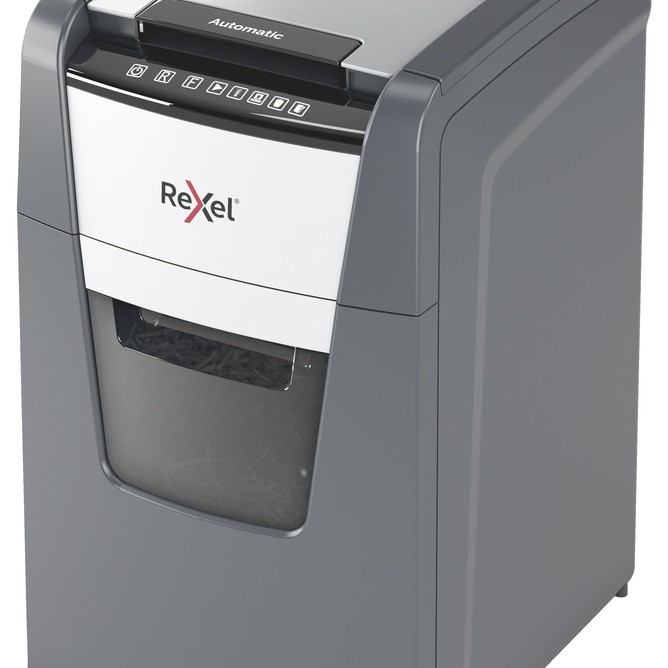 Distrugator automat documente Rexel OPTIMUM 150M , 150 coli, P5, micro-cut (tip particule), cos  44 litri, negru-gri, 