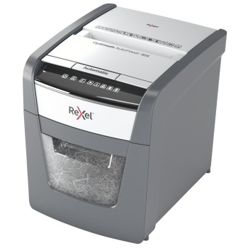 Distrugator automat documente Rexel OPTIMUM  50X ,  50 coli, P4, cross-cut (tip confeti), cos  20 litri, negru-gri, 