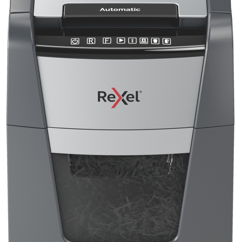 Distrugator automat documente Rexel OPTIMUM  90X ,  90 coli, P4, cross-cut (tip confeti), cos  34 litri, negru-gri, 