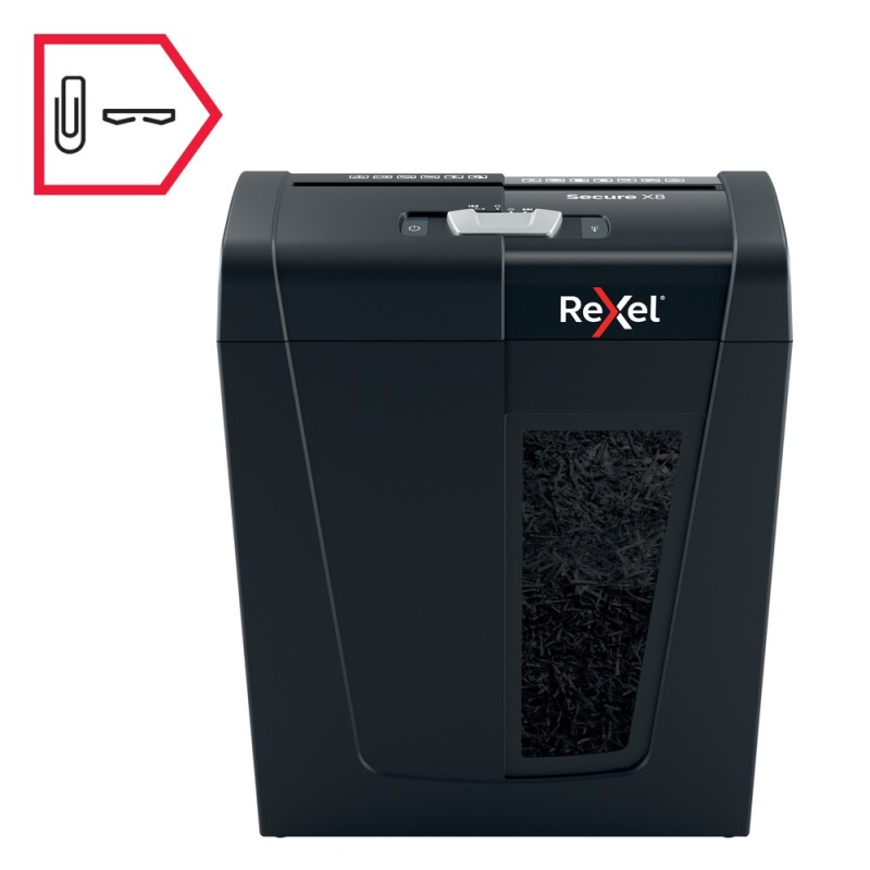 Distrugator manual documente Rexel SECURE   X8,   8 coli, P4, cross-cut (tip confeti), cos  14 litri, negru, 