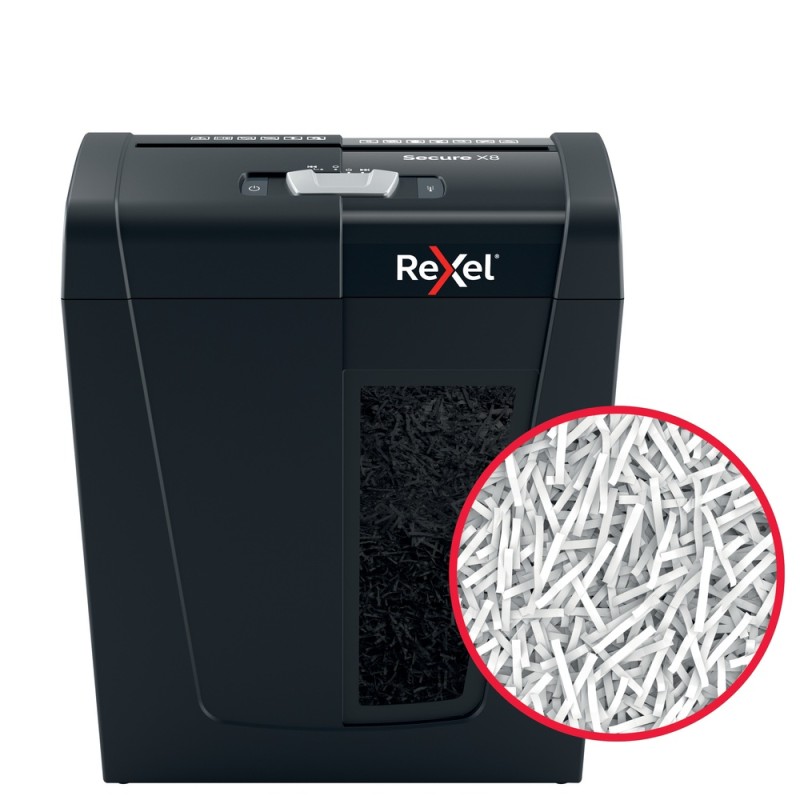 Distrugator manual documente Rexel SECURE   X8,   8 coli, P4, cross-cut (tip confeti), cos  14 litri, negru, 