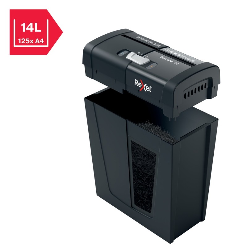 Distrugator manual documente Rexel SECURE   X8,   8 coli, P4, cross-cut (tip confeti), cos  14 litri, negru, 