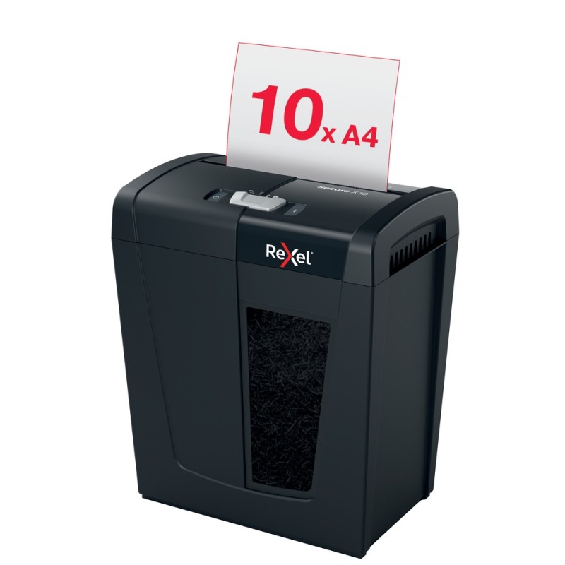 Distrugator manual documente Rexel SECURE  X10, 10 coli, P4, cross-cut (tip confeti), cos  18 litri, negru, 
