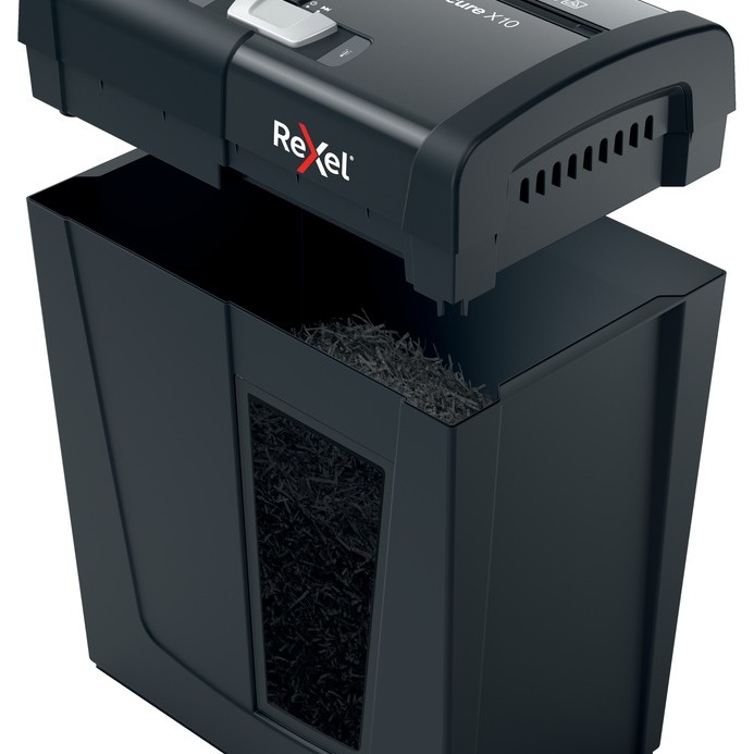 Distrugator manual documente Rexel SECURE  X10, 10 coli, P4, cross-cut (tip confeti), cos  18 litri, negru, 