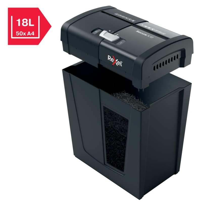 Distrugator manual documente Rexel SECURE  X10, 10 coli, P4, cross-cut (tip confeti), cos  18 litri, negru, 