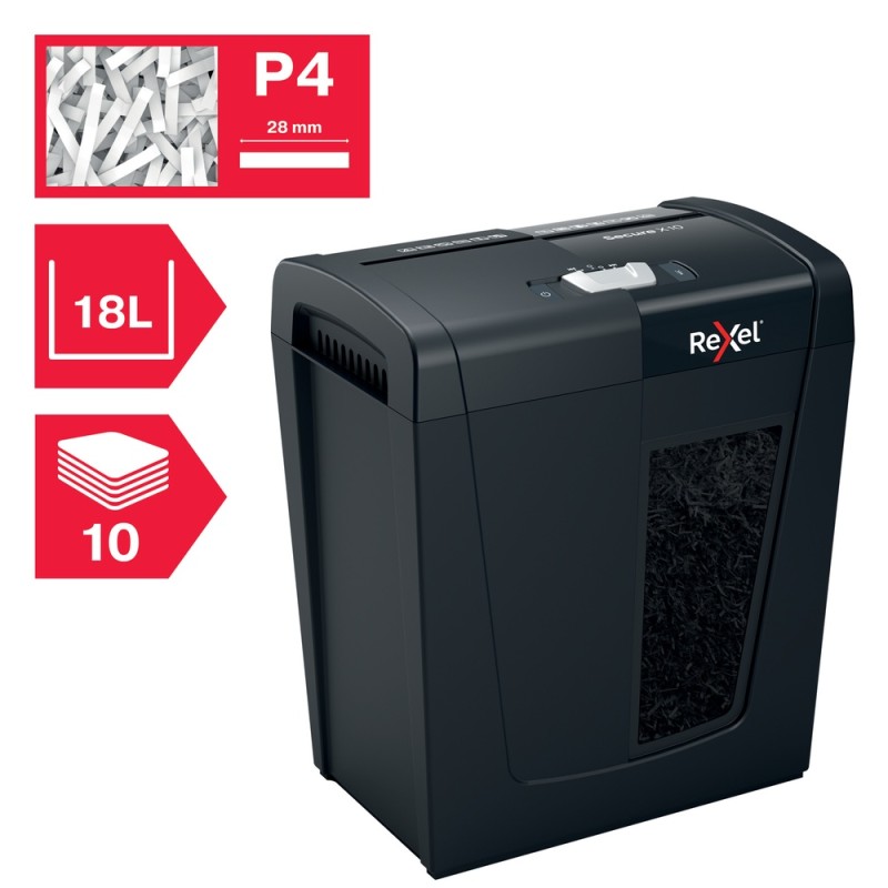 Distrugator manual documente Rexel SECURE  X10, 10 coli, P4, cross-cut (tip confeti), cos  18 litri, negru, 