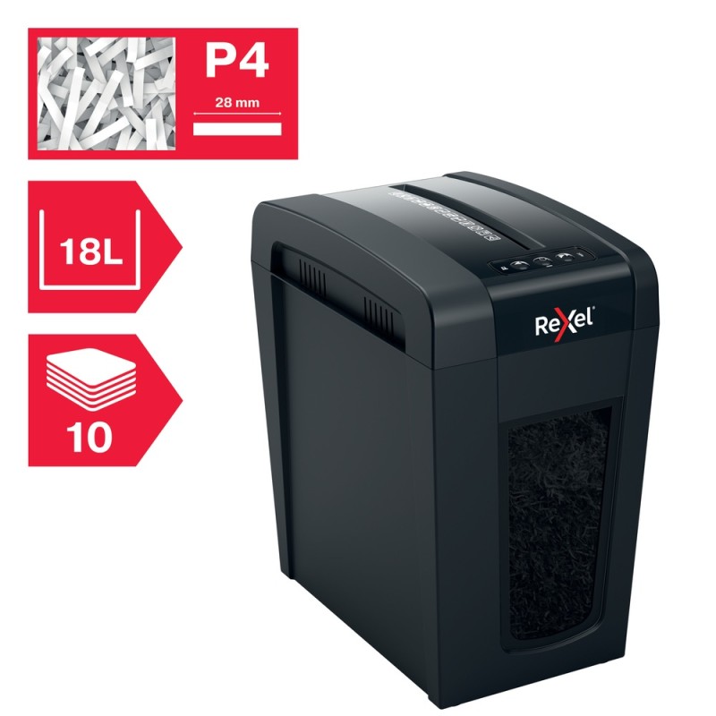 Distrugator manual documente Rexel SECURE  X10 Slim, 10 coli, P4, cross-cut (tip confeti), cos  18 litri, negru, 